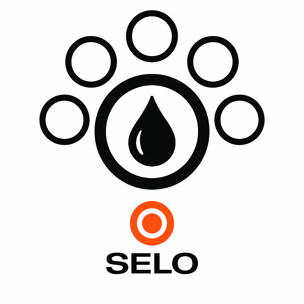 Black EPDM O-ring encircling a blue water droplet with the Selo logo beneath, symbolising EPDM’s strength in water and steam sealing applications.