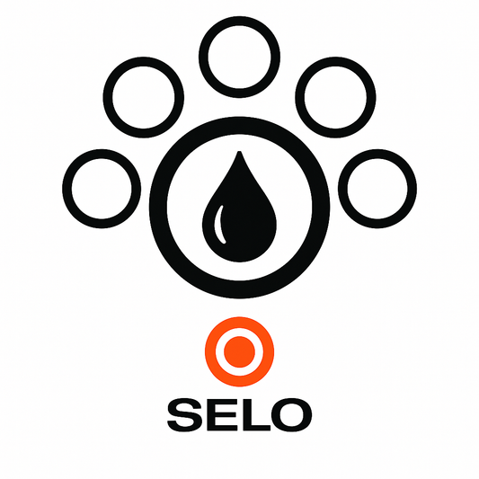 Black EPDM O-ring encircling a blue water droplet with the Selo logo beneath, symbolising EPDM’s strength in water and steam sealing applications.