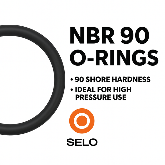 NBR 90 nitrile O-ring with 90 shore hardness, designed for high pressure sealing applications, with the Seal With Selo logo.