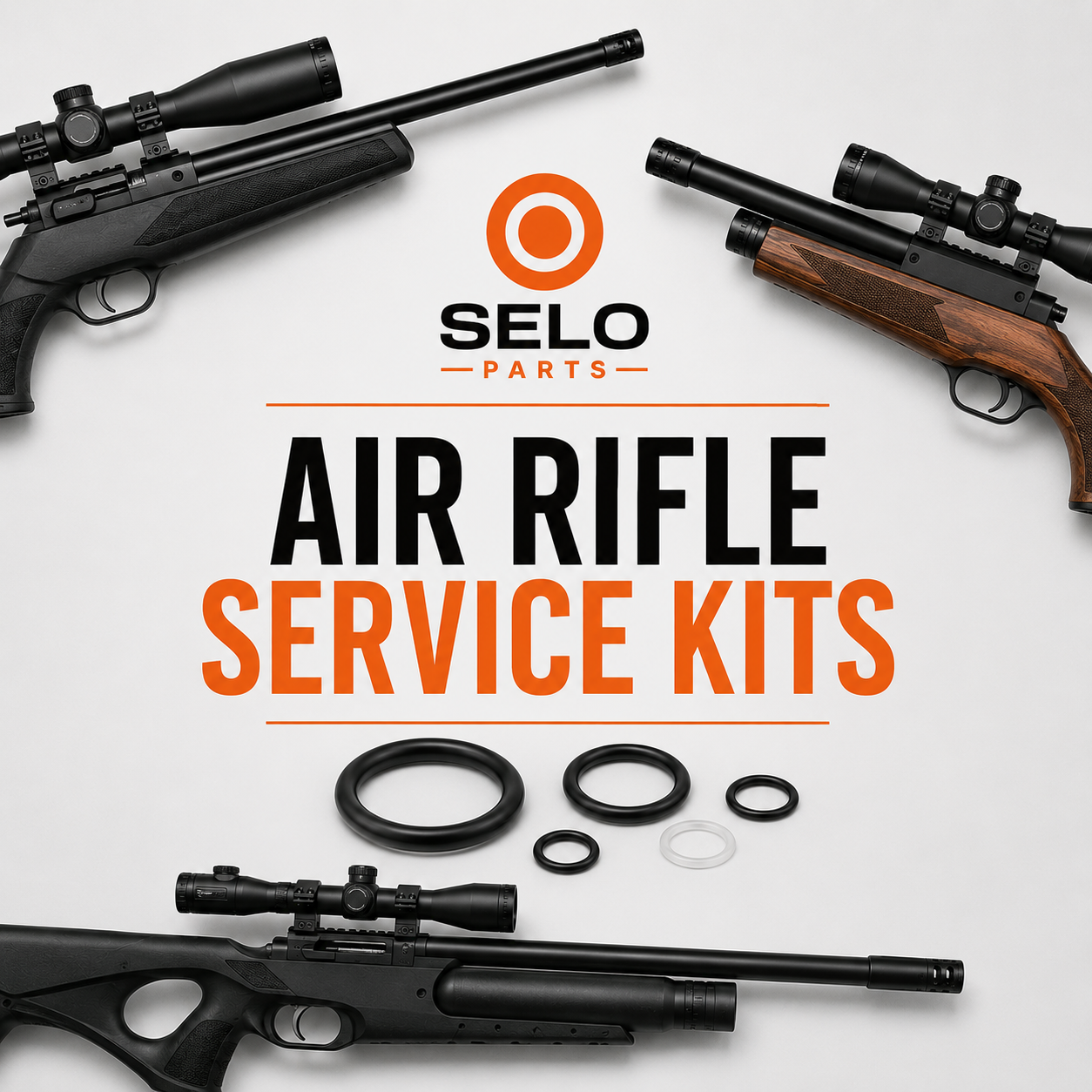 Air rifle service kits from Selo Parts featuring replacement O-rings and sealing components for air gun maintenance and repair.