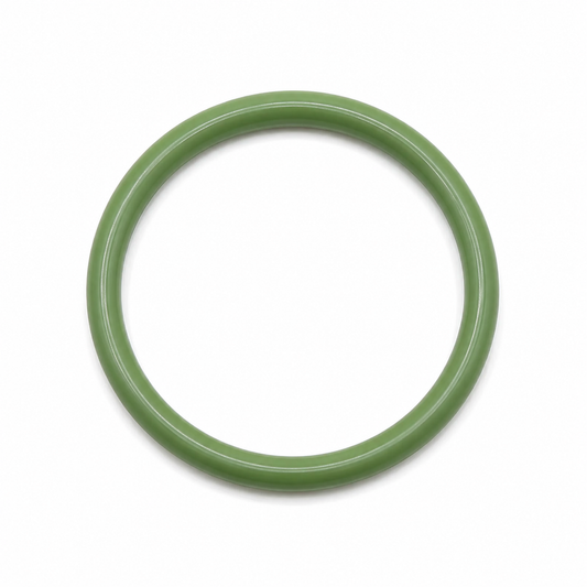 Large green FKM (Viton®) O-ring on a white background, offering excellent resistance to fuel, oil, chemicals, and high temperatures.
