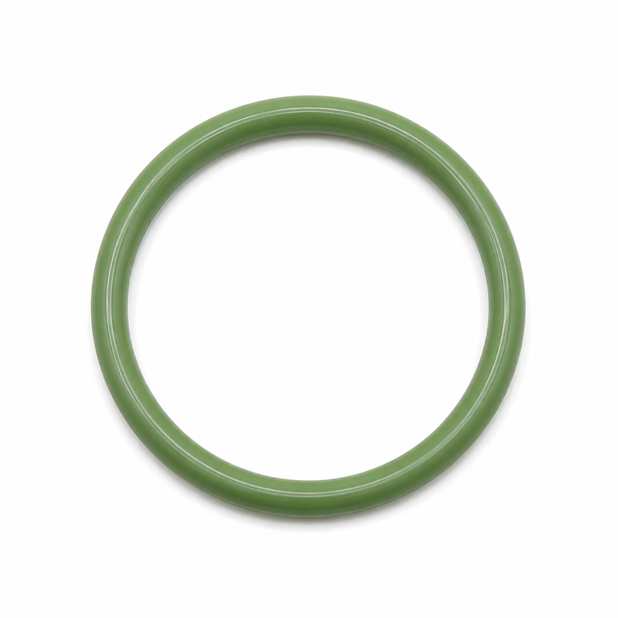 Large green FKM (Viton®) O-ring on a white background, offering excellent resistance to fuel, oil, chemicals, and high temperatures.