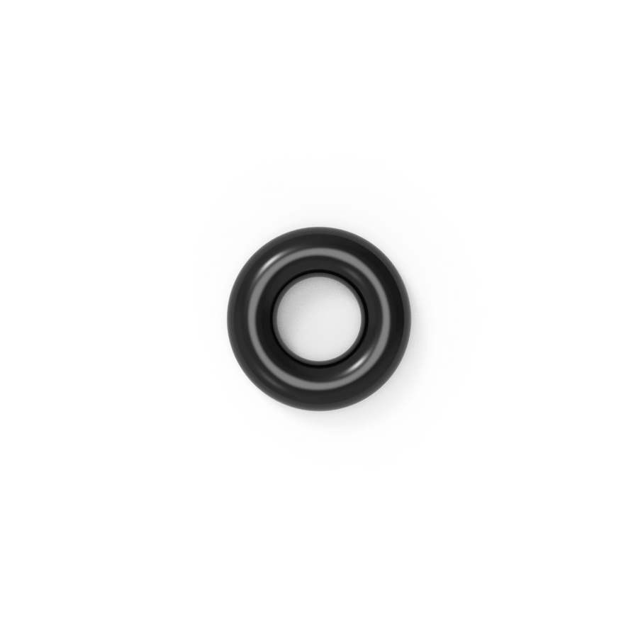 Extra small black nitrile O-ring for precision sealing applications on a white background