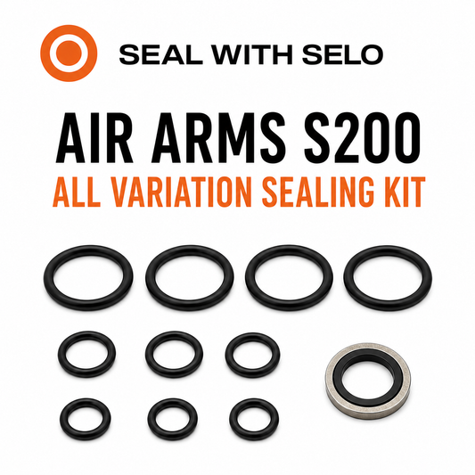 Air Arms S200 rifle service kit containing multiple replacement O-rings and one bonded washer for maintenance, repair, and seal replacement