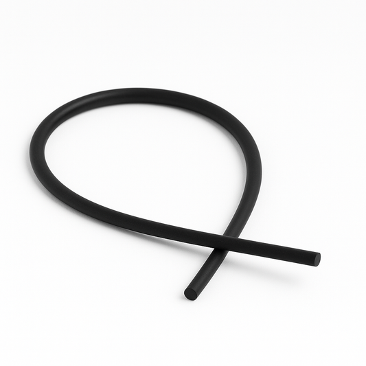 Black O-ring cord neatly coiled on a white background, showing a smooth matte surface and clean cut ends — product image for SealWithSelo.com.